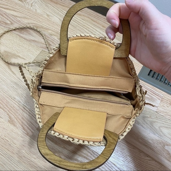 Straw Woven Circular Bag Purse Boho Beach Tan - Picture 7 of 8